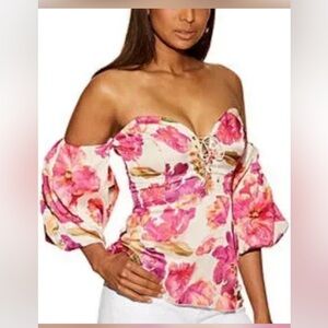 Alexis Adamore Corset Top NWT Size 10 Floral Puff Sleeve Lace Up Bustier